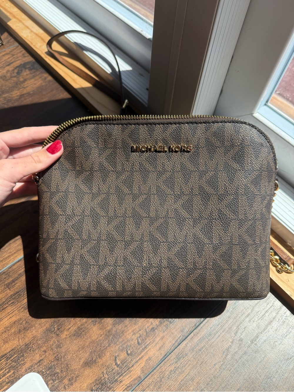 Michael Kors Brown Monogram Dome Crossbody Bag